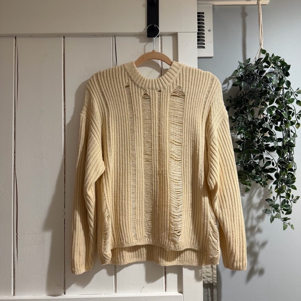 ASOS Cream Distressed Ribbed Knit Sweater